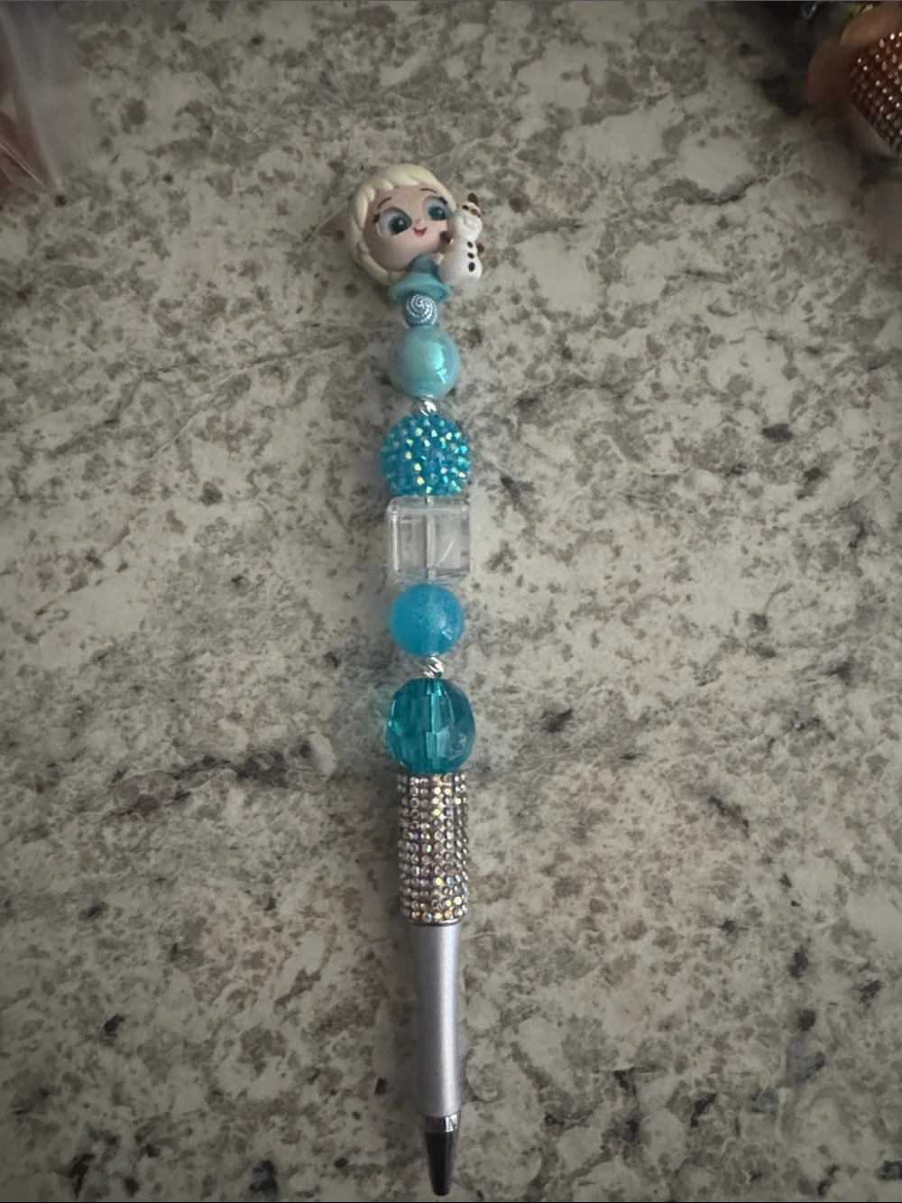 NWOT Disney Doorables Young Elsa with a tiny Olaf Beaded Pen Handmade by Me
